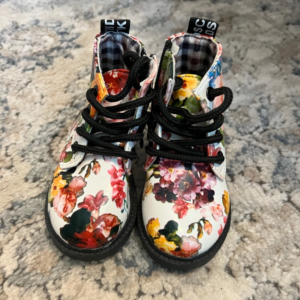 Girls Floral Combat Boots Size 12